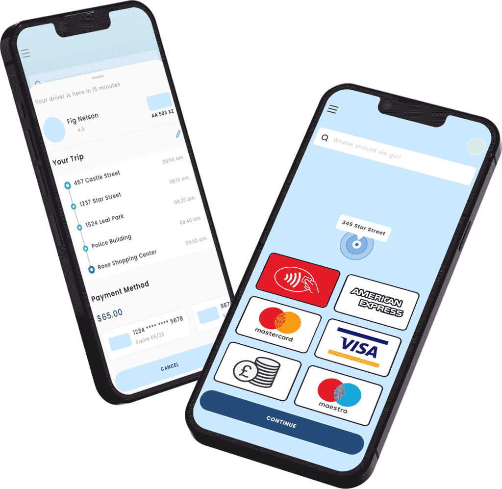 Image of the CCabs mobile app payment pages