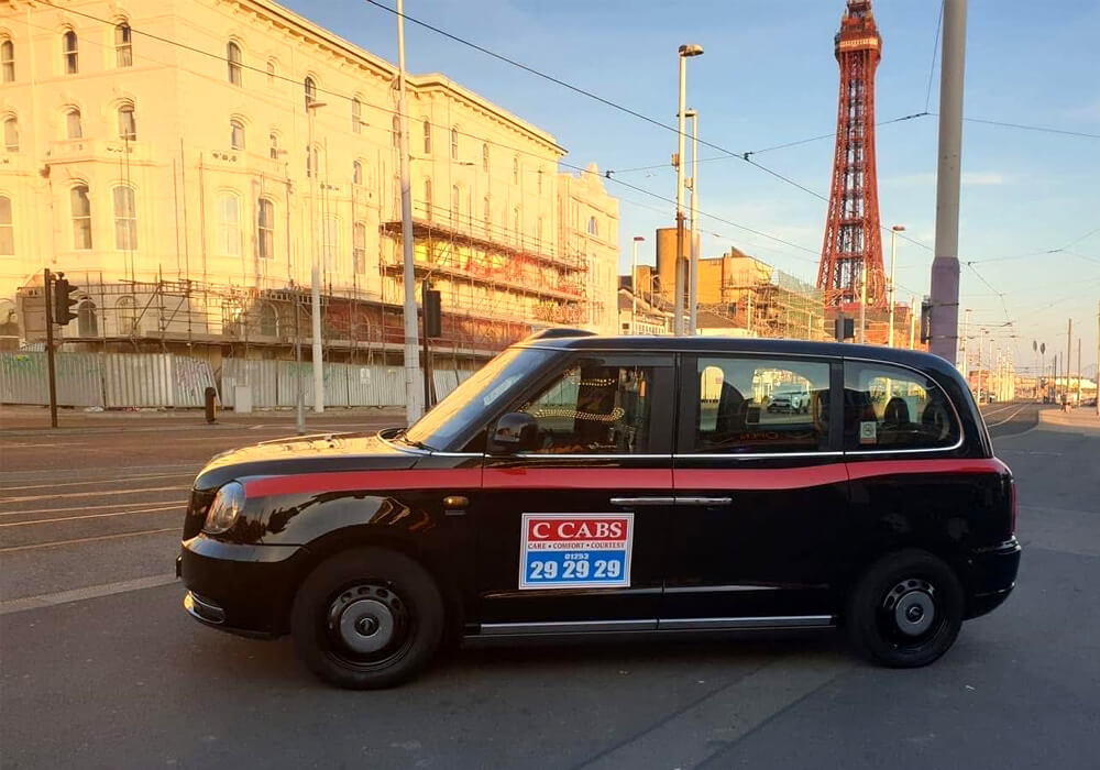 CCabs taxi near north pier and Blackpool Tower